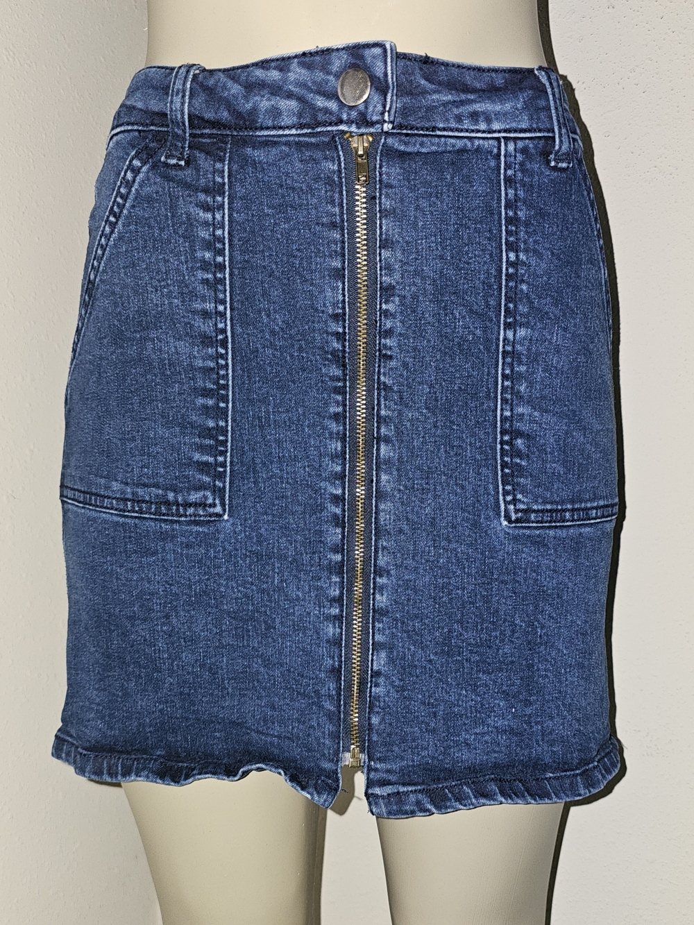miami Blue Front-Zip Denim Mini Skirt